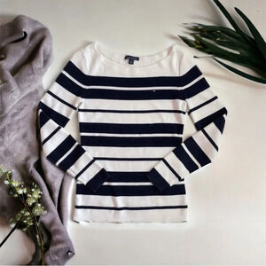Tommy Hilfiger Stripe Cotton Sweater Navy White Size S Fall Winter Sailor